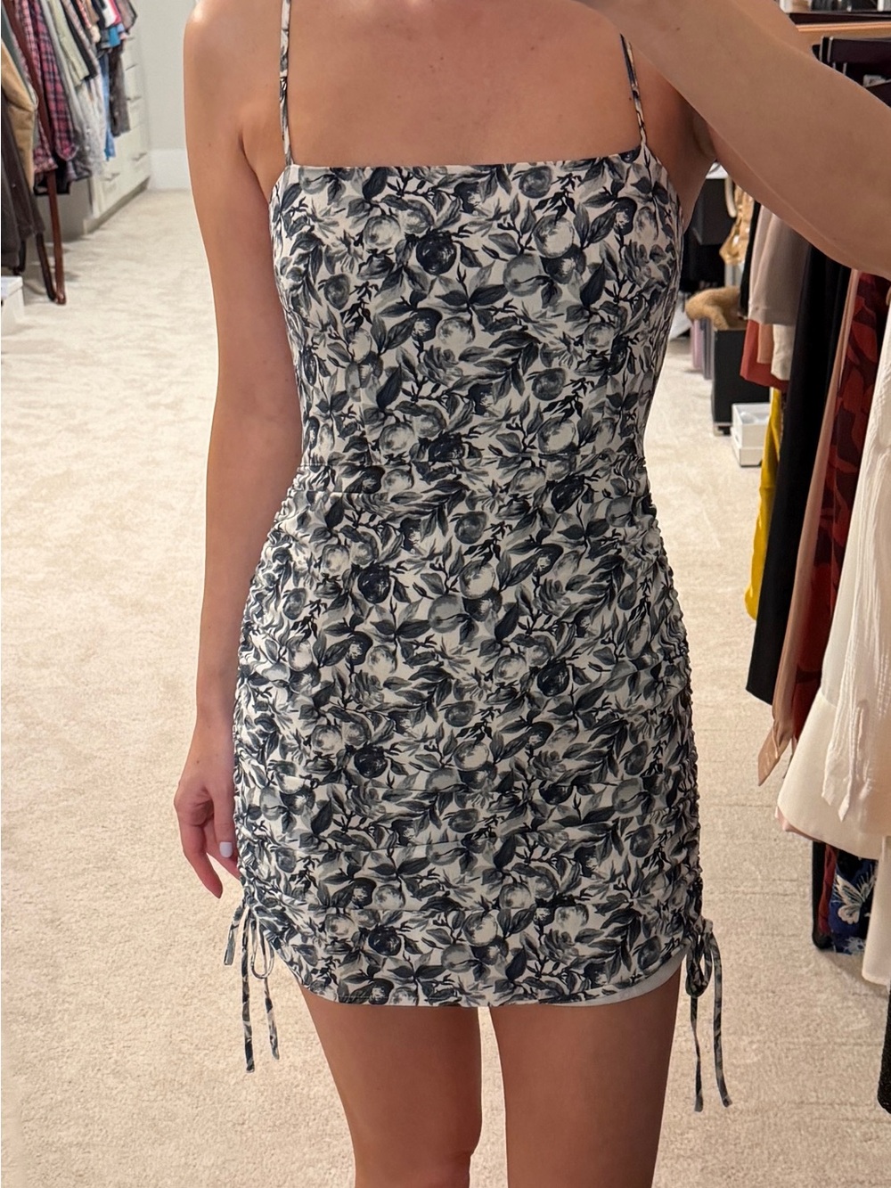 Abercrombie & Fitch Navy and White Floral Ruched Mini Dress
